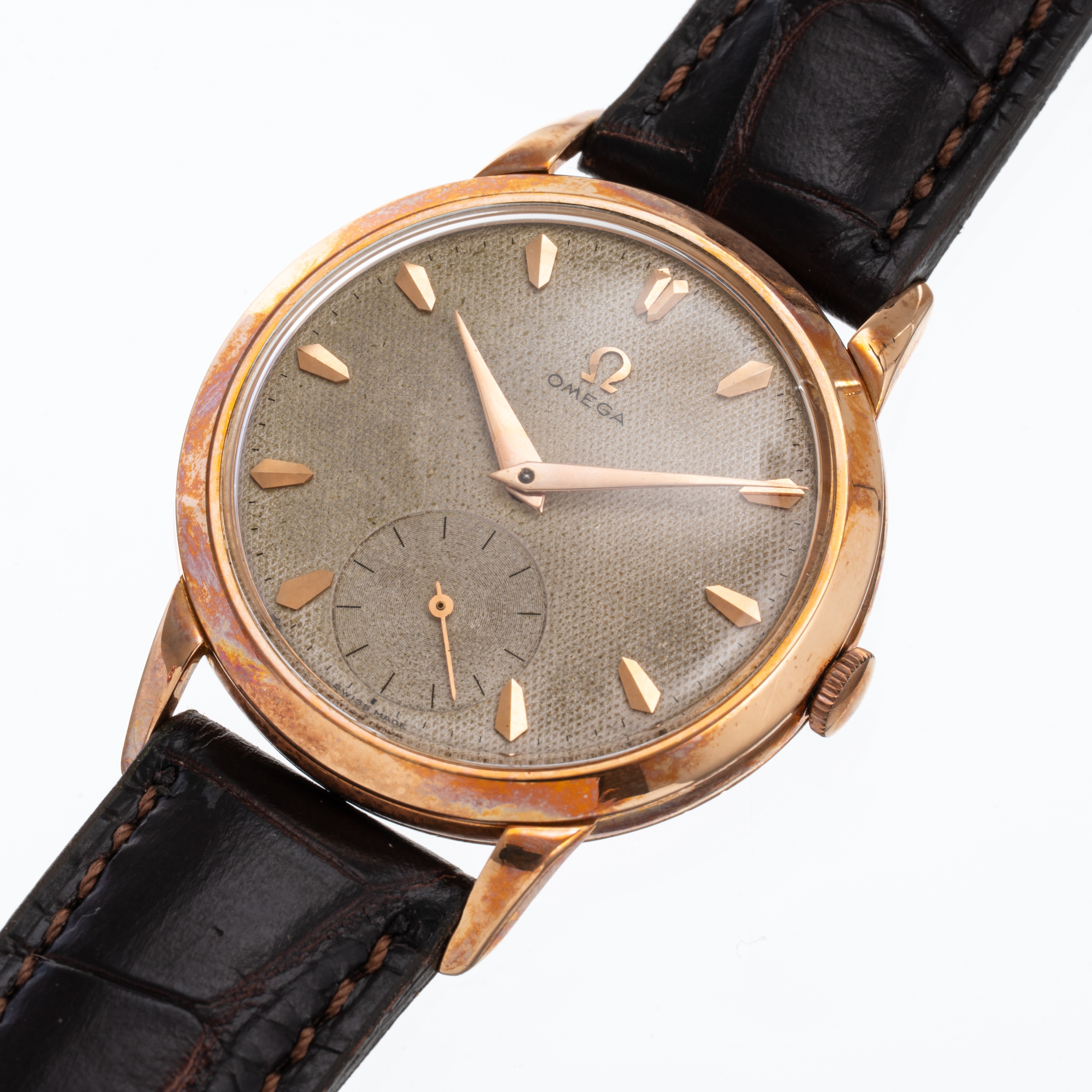 Omega - Orologio da polso Solo Tempo in oro rosa 18 kt con quadrante a nido d’ape e piccoli secon...