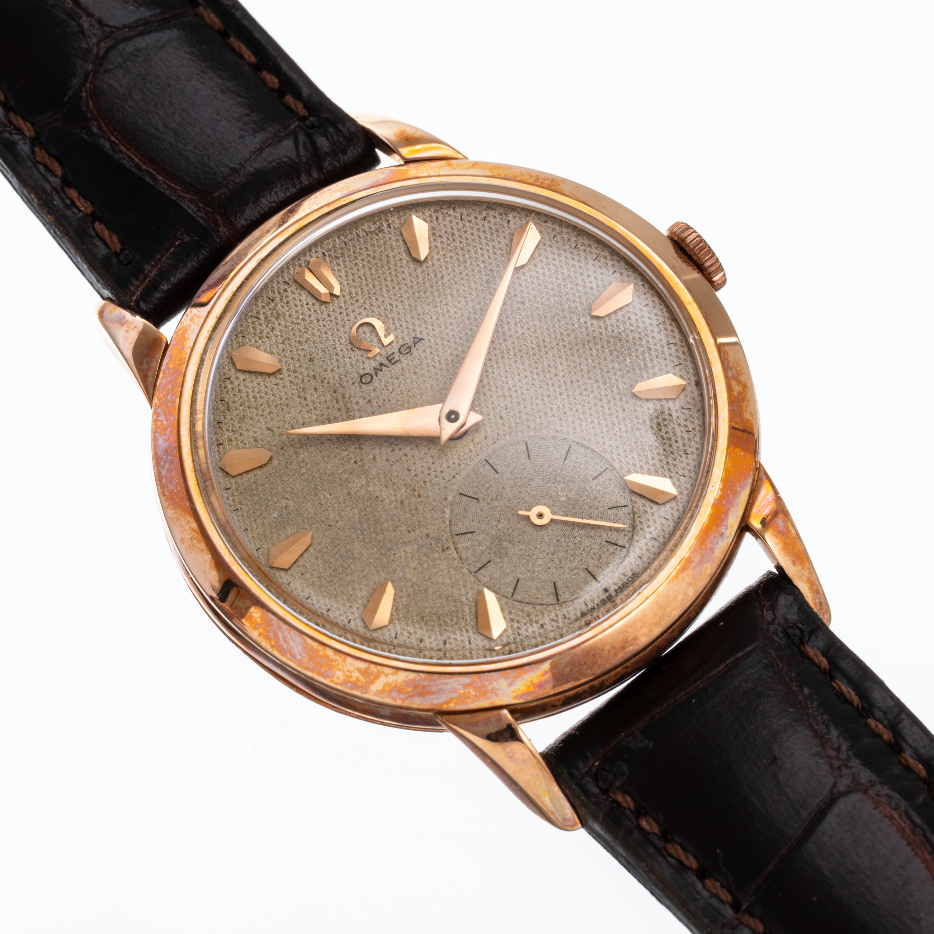 Omega - Orologio da polso Solo Tempo in oro rosa 18 kt con quadrante a nido d’ape e piccoli secon...