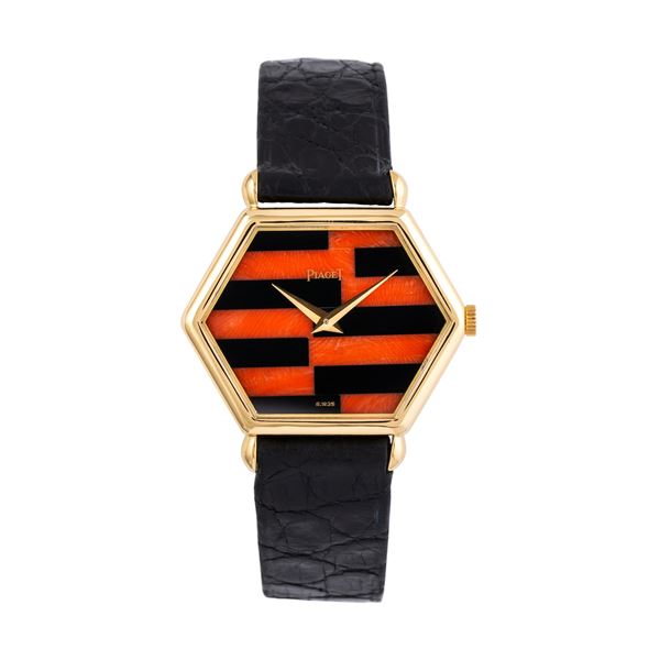 PIAGET - PIAGET OROLOGIO DA POLSO A CARICA MANUALE IN ORO GIALLO 18KT CON QUADRANTE IN CORALLO E ONICE