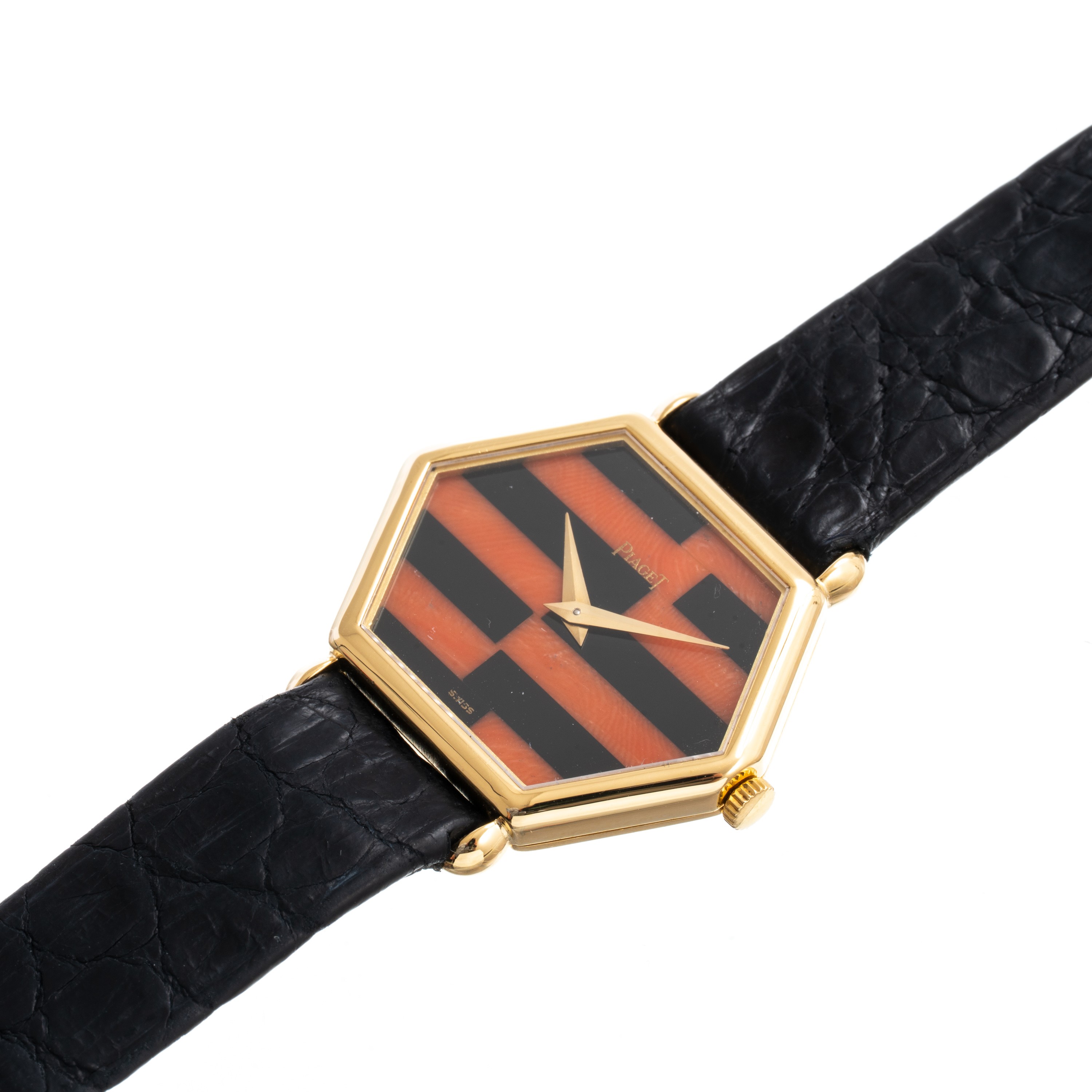 Piaget - Orologio da polso a carica manuale in oro giallo 18 kt con quadrante in corallo e onice