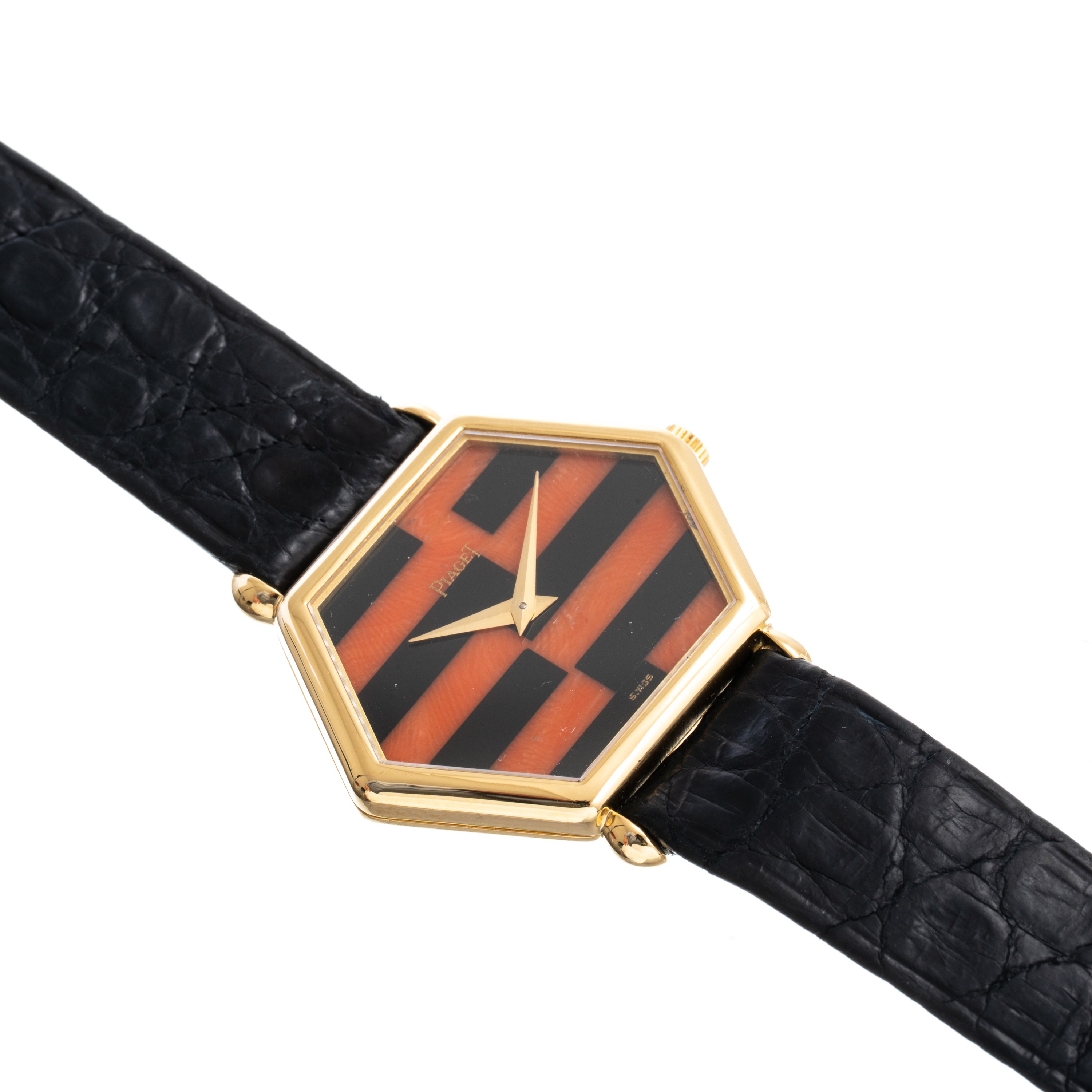 Piaget - Orologio da polso a carica manuale in oro giallo 18 kt con quadrante in corallo e onice