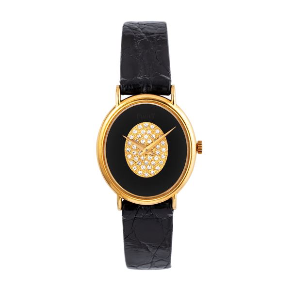 PIAGET - PIAGET OROLOGIO DA POLSO A CARICA MANUALE IN ORO GIALLO 18KT CON QUADRANTE IN ONICE E BRILLANTI