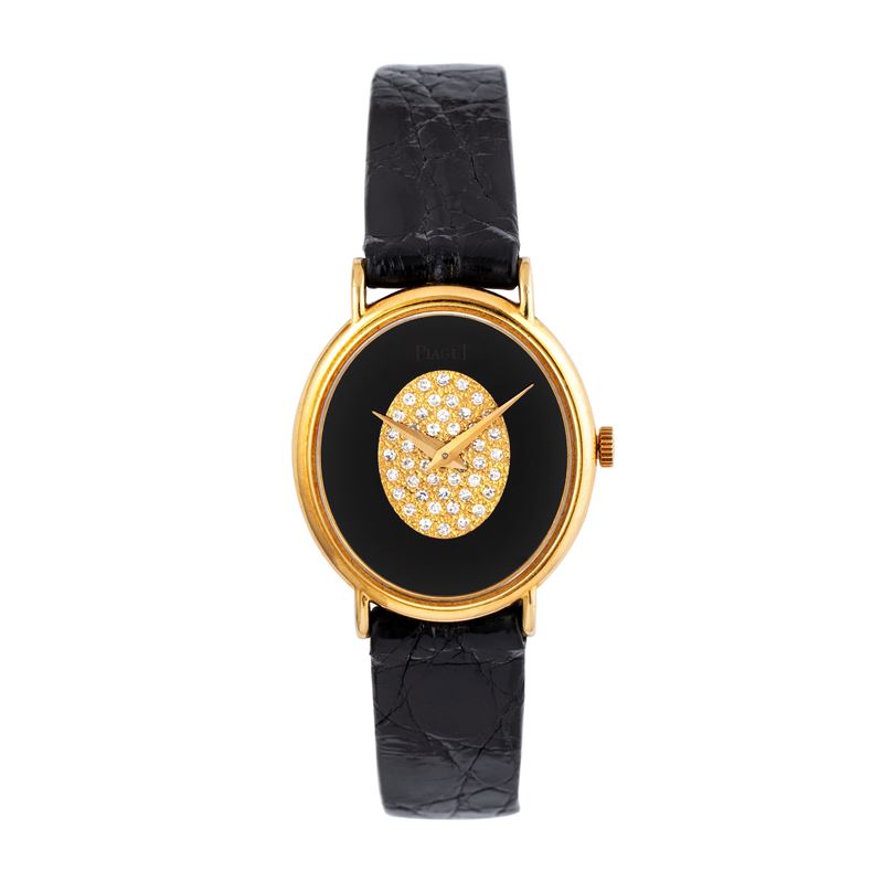 Piaget - Orologio da polso a carica manuale in oro giallo 18 kt con quadrante in onice e brillant...