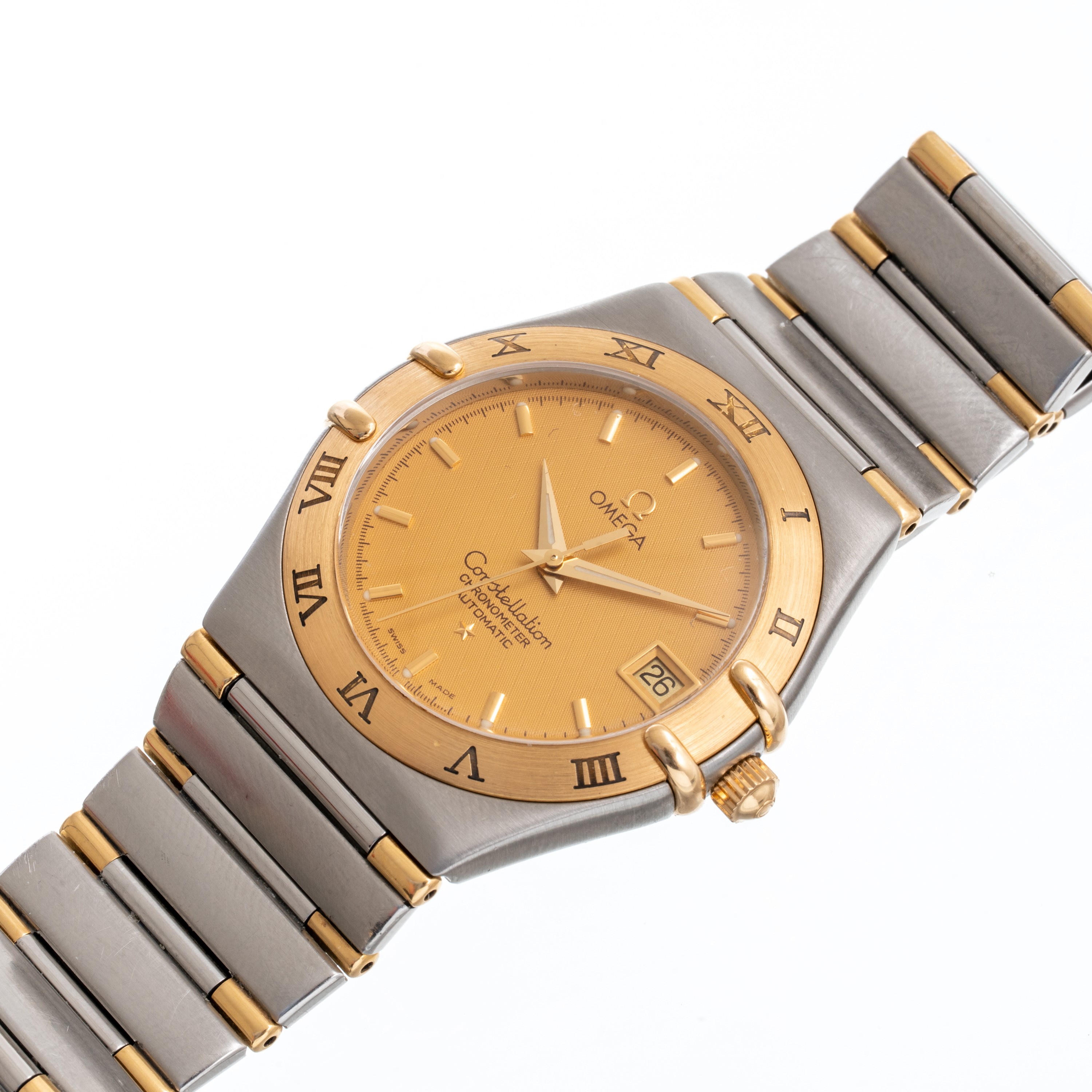 Omega - Constellation Automatico ref. 368.1201, solo tempo in acciaio e oro 18kt con quadrante ch...