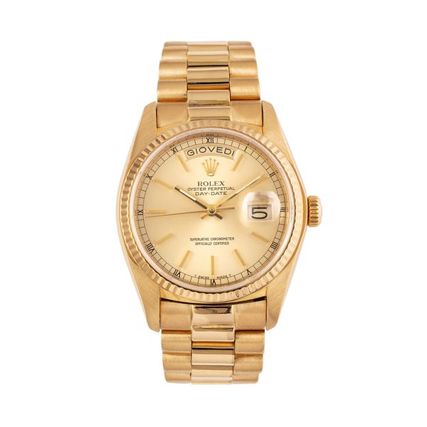 ROLEX - ROLEX - DAY DATE OROLOGIO A CARICA AUTOMATICA IN ORO GIALLO 18KT CON BRACCIALE PRESIDENT IN ORO GIALLO 18KT E QUADRANTE CHAMPAGNE