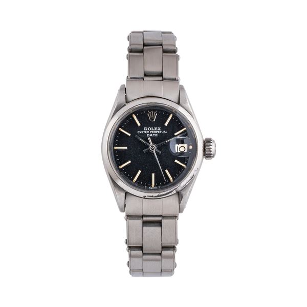 ROLEX - ROLEX - OYSTER PERPETUAL DATE LADY OROLOGIO SOLO TEMPO A CARICA AUTOMATICA IN ACCIAIO CON QUADRANTE NERO 'CONFETTI' E DATARIO AD ORE TRE