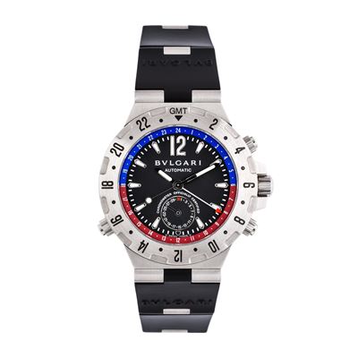 Diagono GMT, orologio GMT automatico in acciaio con quadrante nero e datario a ore 6