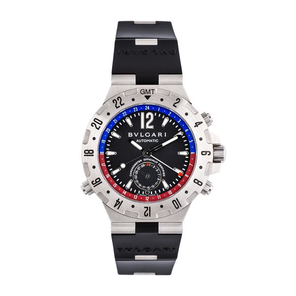 BULGARI - BULGARI - DIAGONO GMT OROLOGIO A CARICA AUTOMATICA IN ACCIAIO GMT CON QUADRANTE NERO E DATARIO AD ORE SEI