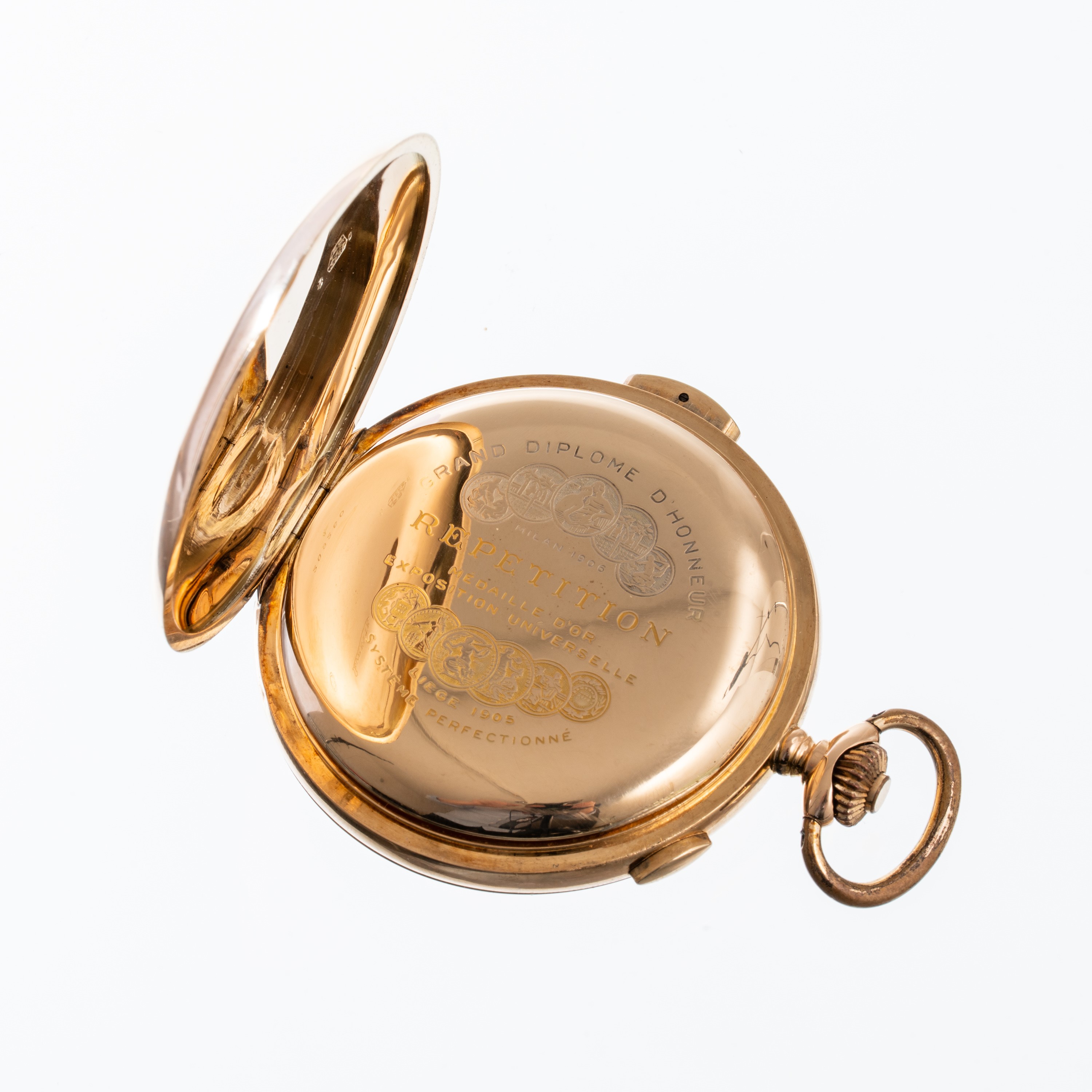Levrette - Orologio da tasca cronografo con ripetizione dei quarti, cassa in oro giallo 14 kt