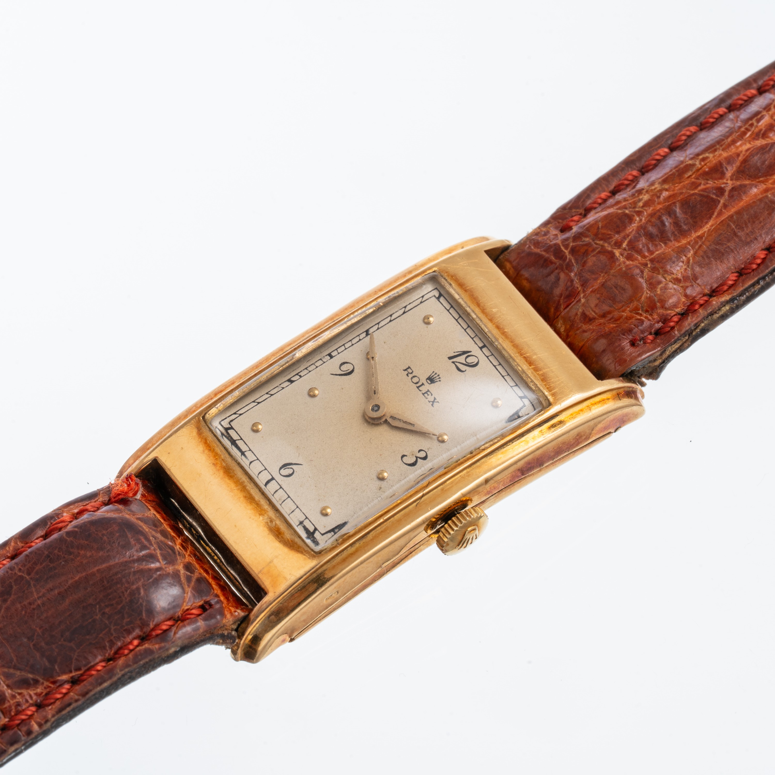 Rolex - Tank, orologio da polso a carica manuale in oro giallo 18 kt (ref. 48), cassa curva