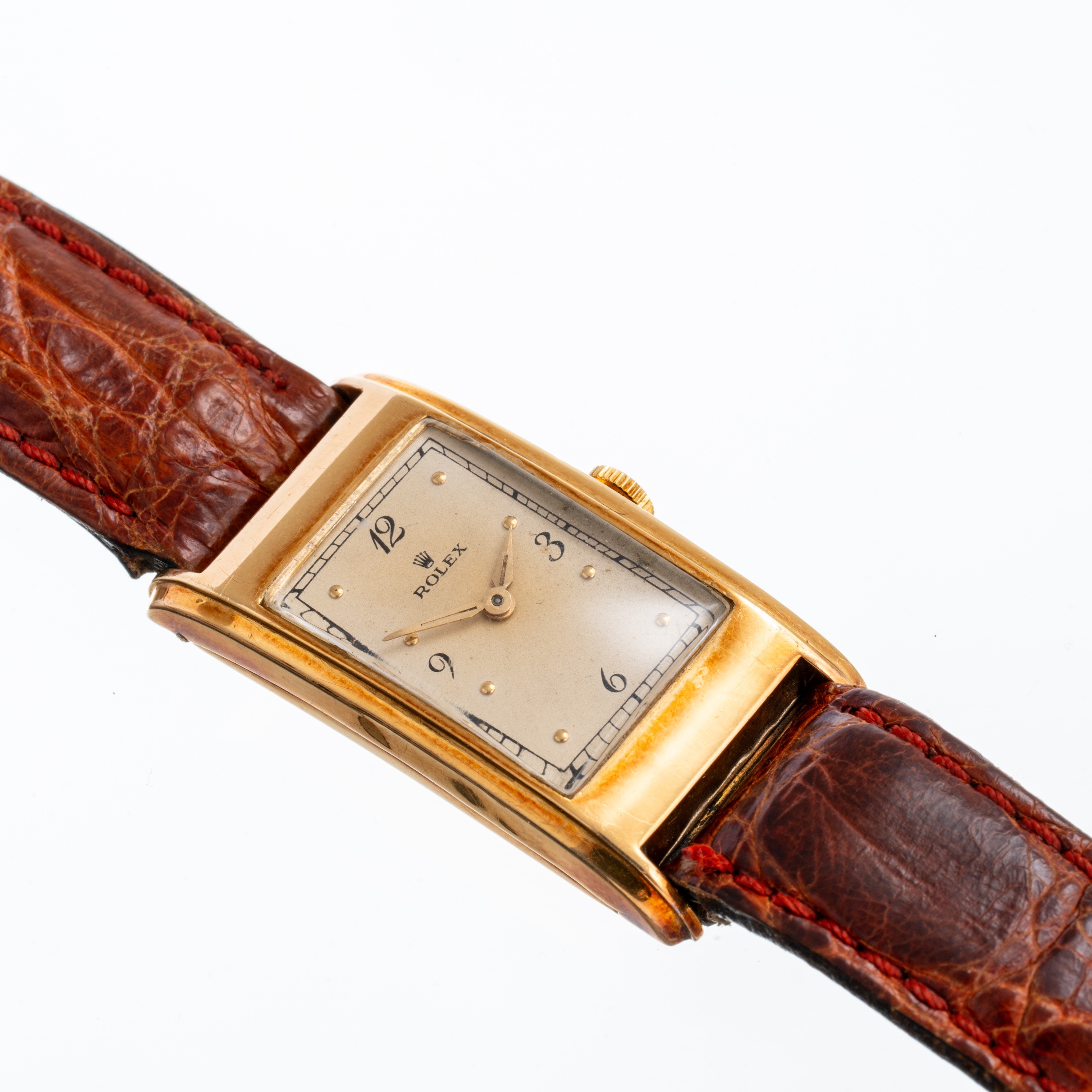 Rolex - Tank, orologio da polso a carica manuale in oro giallo 18 kt (ref. 48), cassa curva