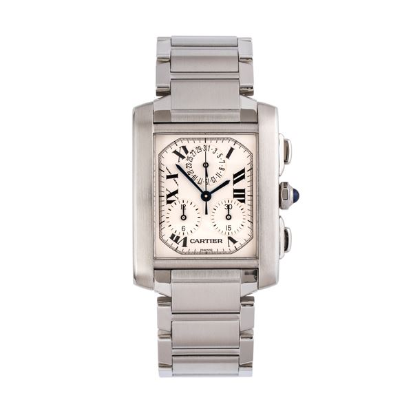CARTIER - CARTIER - TANK FRANCAISE CRONOGRAFO. CRONOGRAFO AL QUARZO IN ACCIAIO CON QUADRANTE BIANCO E DATARIO AD ORE DODICI.