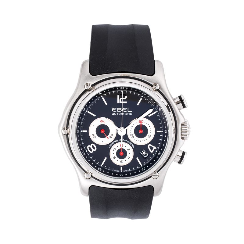 Ebel - 1911 Chronograph, cronografo automatico in acciaio con quadrante nero