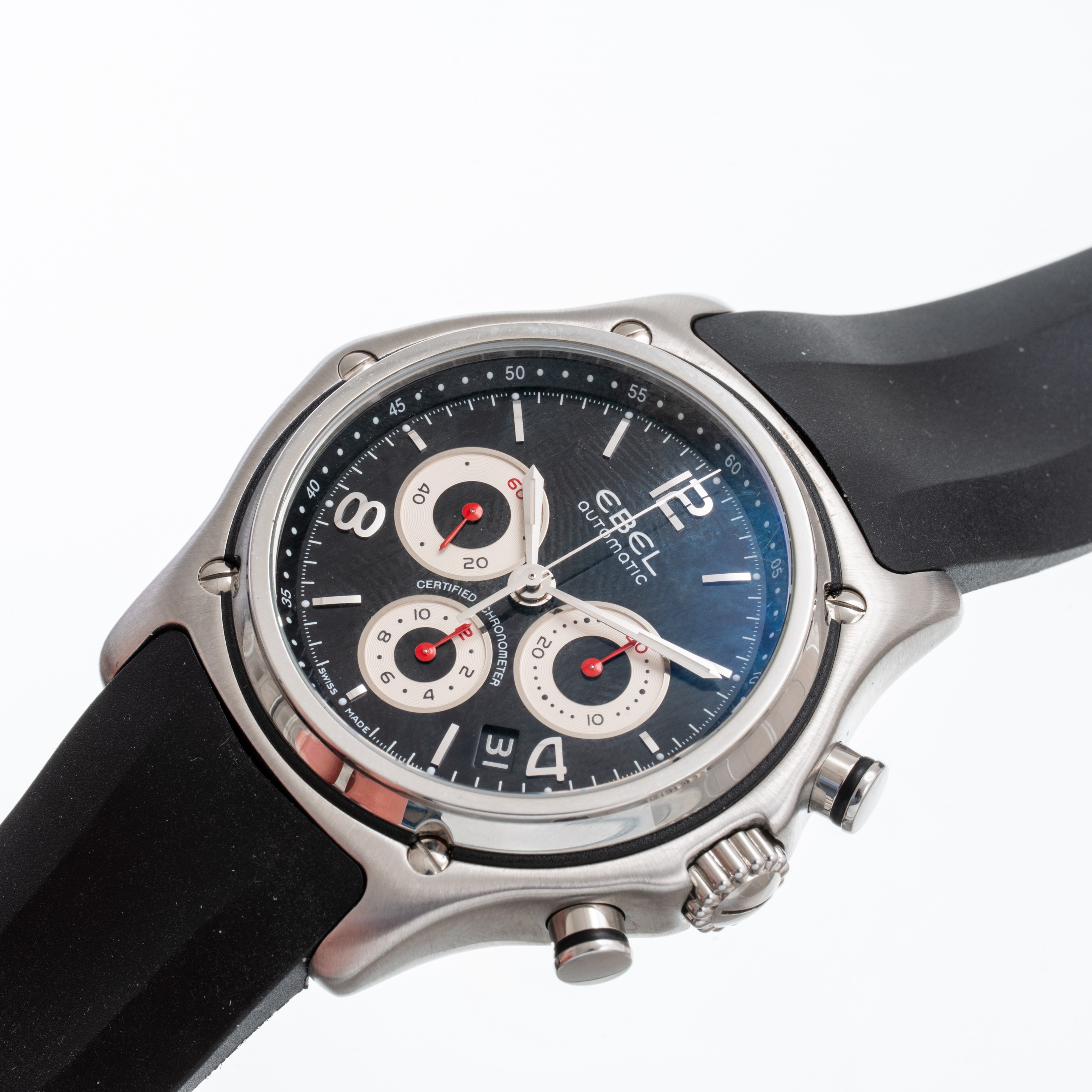 Ebel - 1911 Chronograph, cronografo automatico in acciaio con quadrante nero