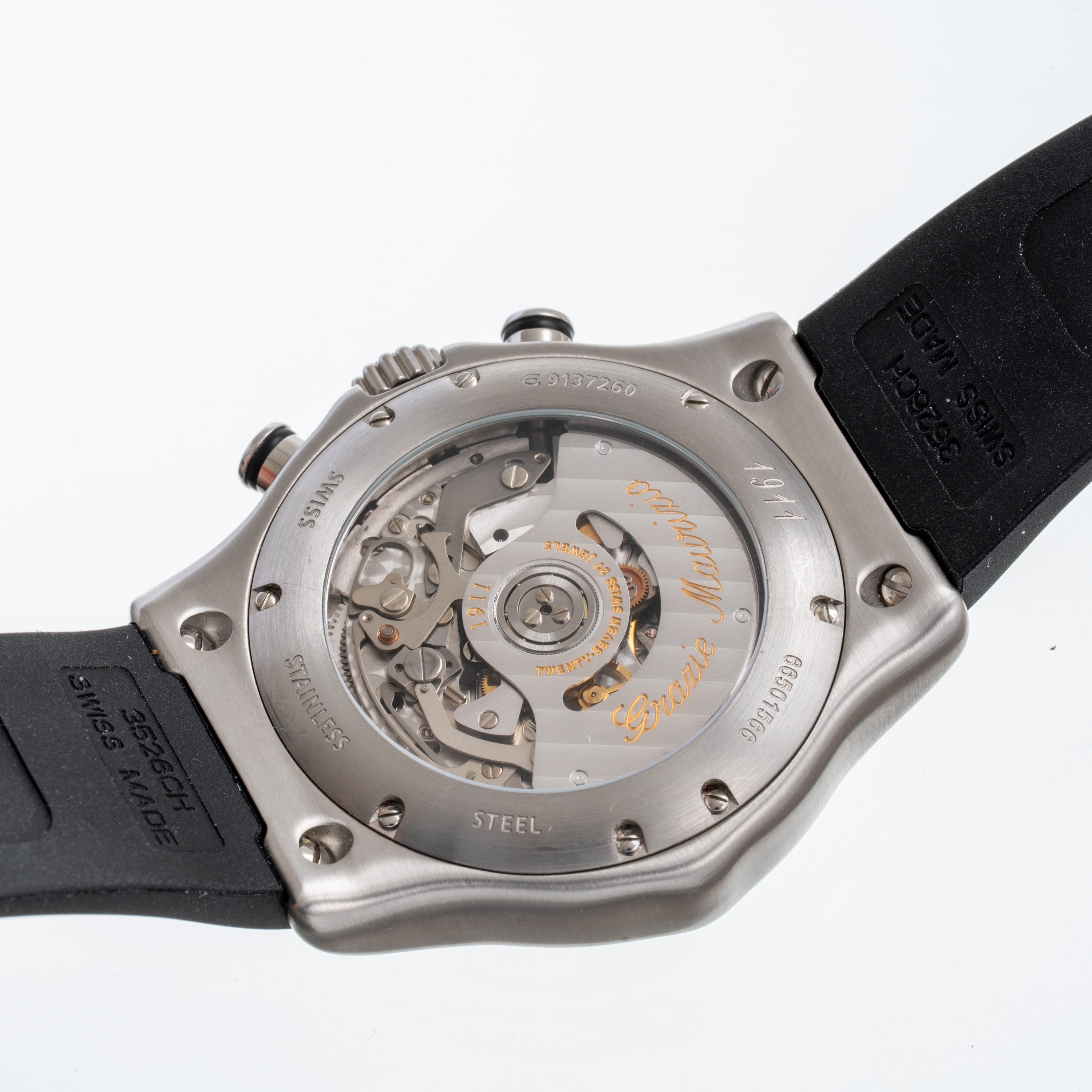 Ebel - 1911 Chronograph, cronografo automatico in acciaio con quadrante nero