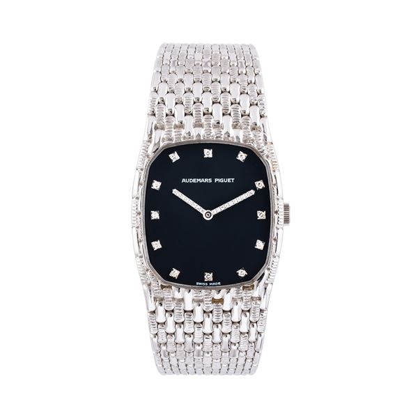 AUDEMARS PIGUET - AUDEMARS PIGUET - COBRA OROLOGIO SOLO TEMPO A CARICA MANUALE IN ORO BIANCO 18KT CON BRACCIALE INTEGRATO IN ORO BIANCO 18KT,QUADRANTE NERO CON INDICI E SFERE CON DIAMANTI TAGLIO BRILLANTE