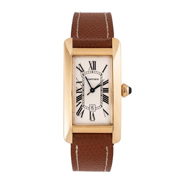 CARTIER - CARTIER - TANK AMERICAINE OROLOGIO SOLO TEMPO A CARICA AUTOMATICA IN ORO GIALLO 18KT CON QUADRANTE BIANCO E DATARIO AD ORE SEI