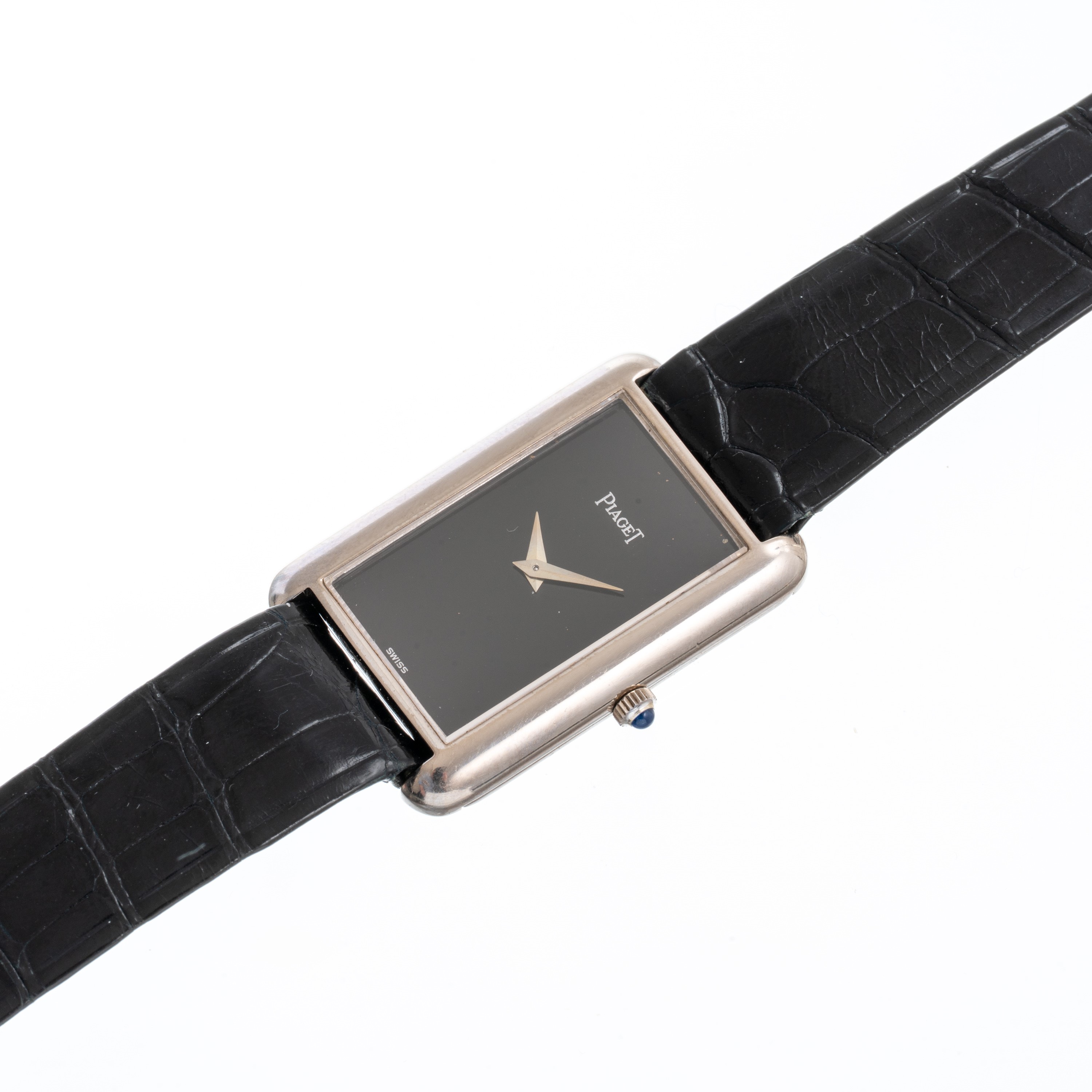 Piaget - Tank 9228, orologio solo tempo a carica manuale in oro bianco 18 kt con quadrante nero
