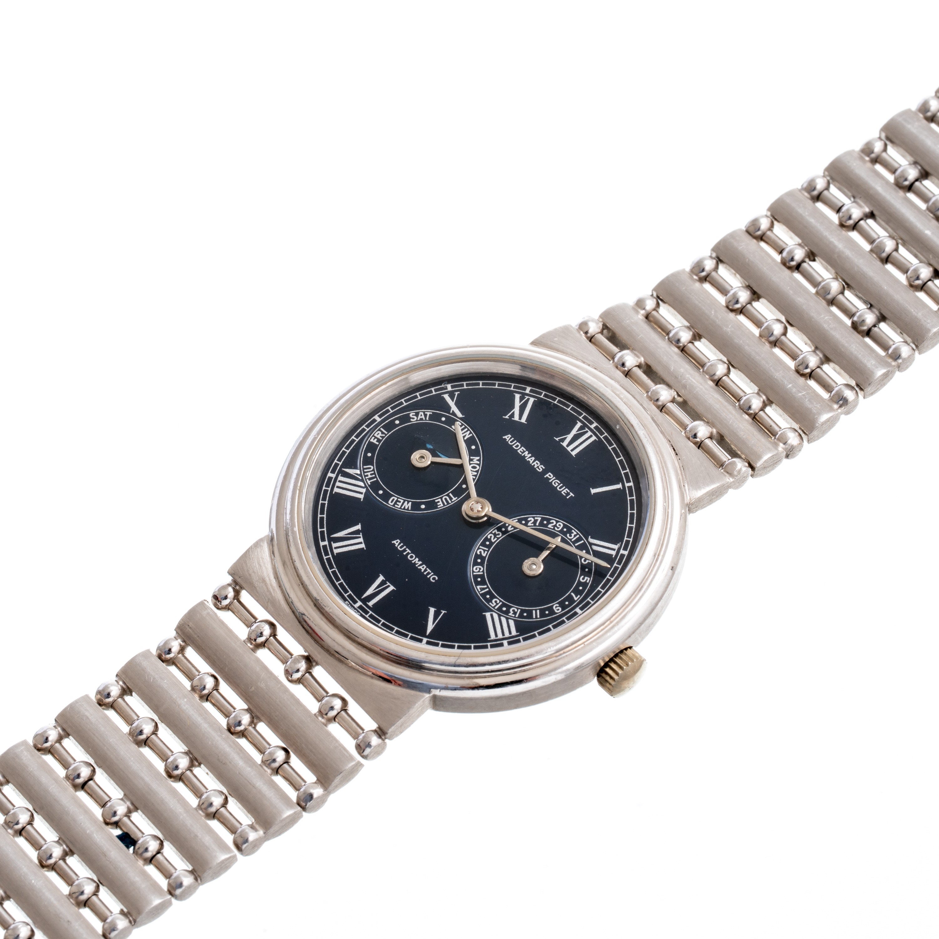 Audemars Piguet - Day Date, orologio automatico in platino con quadrante blu e bracciale integrat...
