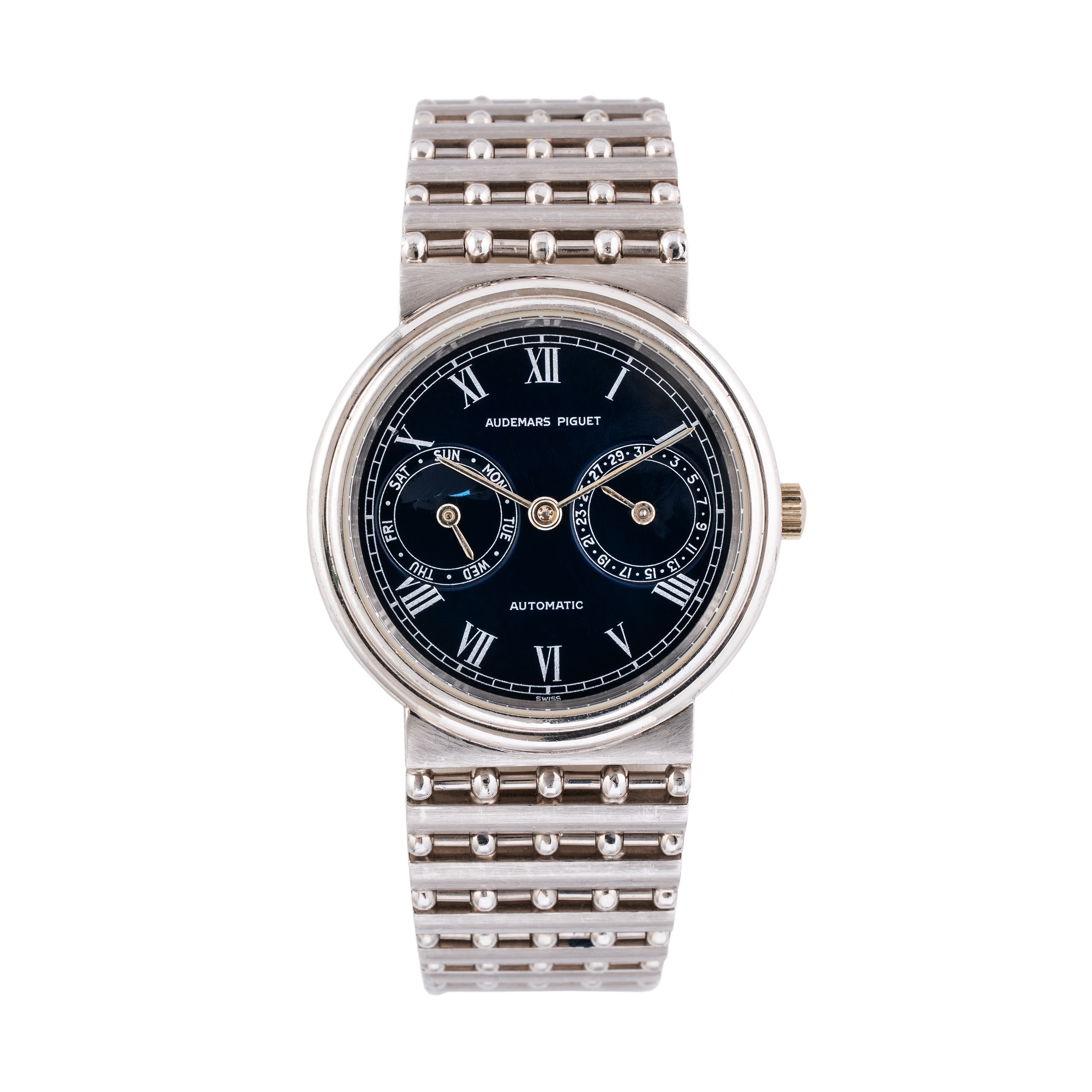 Audemars Piguet - Day Date, orologio automatico in platino con quadrante blu e bracciale integrat...