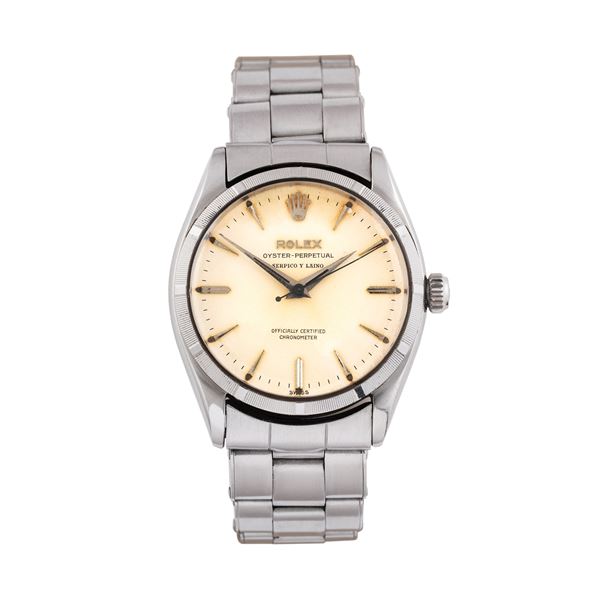 ROLEX - ROLEX - OYSTER PERPETUAL OROLOGIO SOLO TEMPO IN ACCIAIO CON BRACCIALE RIVETTI E QUADRANTE PERSONALIZZATO DAL RIVENDITORE 'SERPICO Y LAINO'.