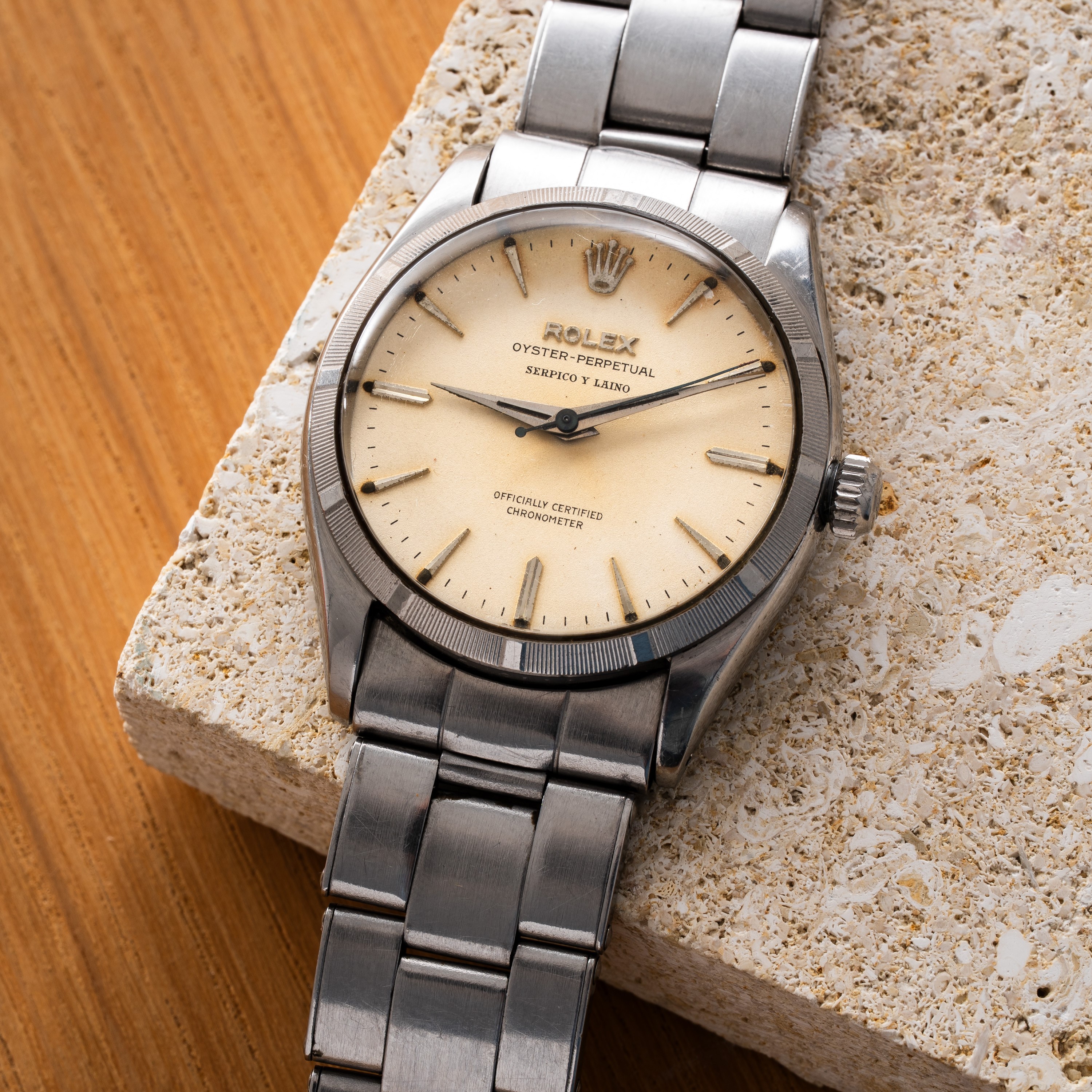 Rolex - Oyster Perpetual 6565 (1957) – orologio da polso in acciaio con quadrante crema “Serpico ...
