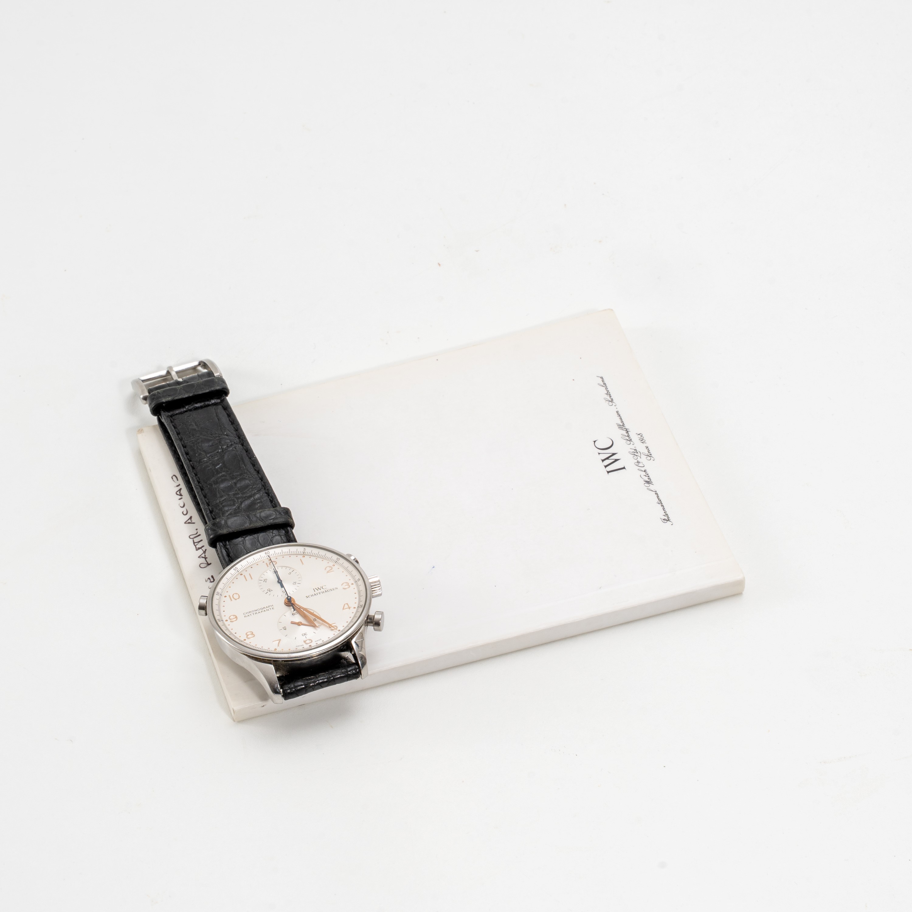 Iwc - Portoghese Rattrappante 3712, cronografo con carica manuale in acciaio, quadrante argenté