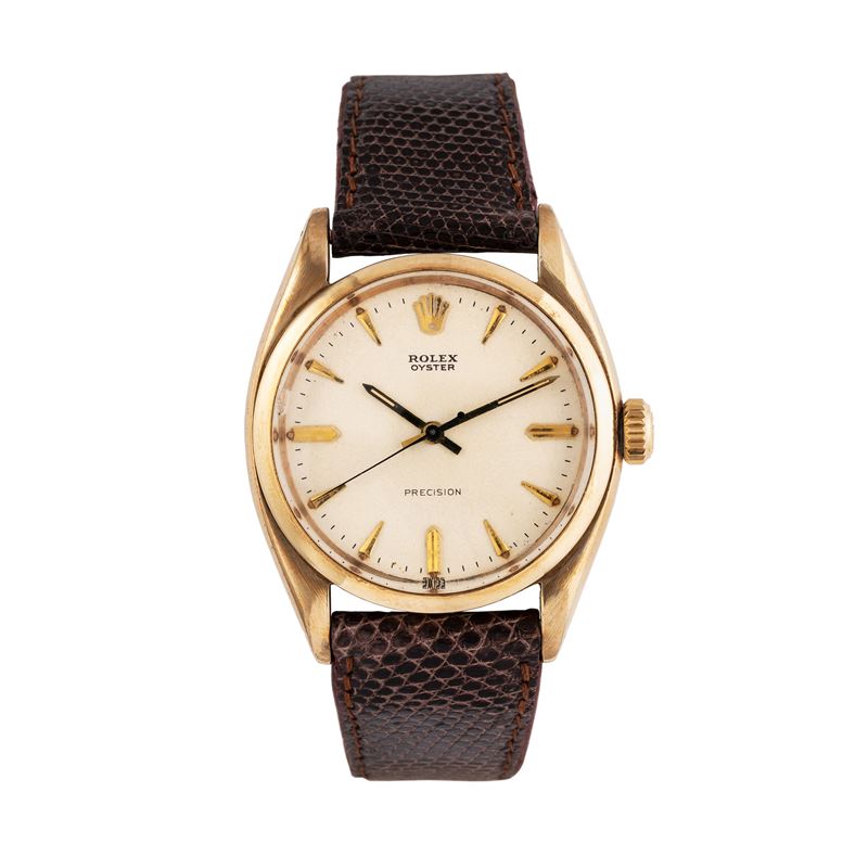 Rolex - Oyster Precision 6422, orologio da polso in oro giallo 9 kt con quadrante bianco, carica ...