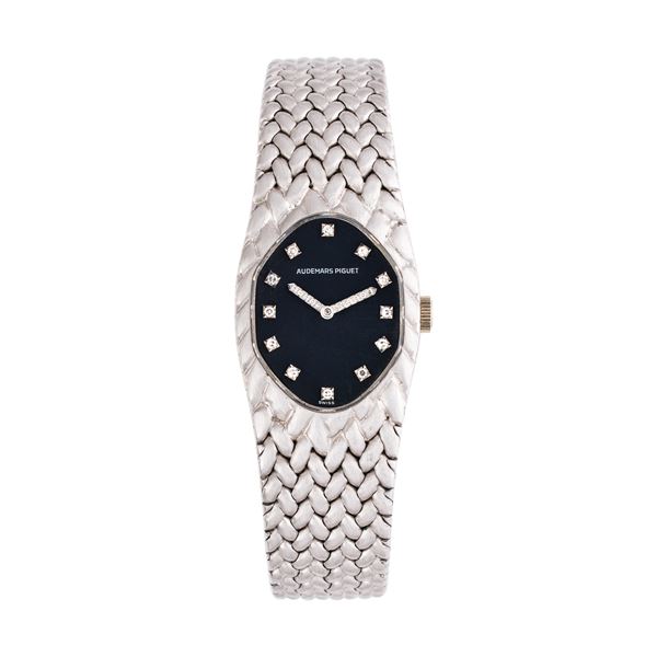 AUDEMARS PIGUET - AUDEMARS PIGUET - MINI COBRA OROLOGIO SOLO TEMPO A CARICA MANUALE IN ORO BIANCO 18KT CON BRACCIALE INTEGRATO IN ORO BIANCO 18KT, QUADRANTE NERO CON INDICI E SFERE DIAMANTE TAGLIO BRILLANTE
