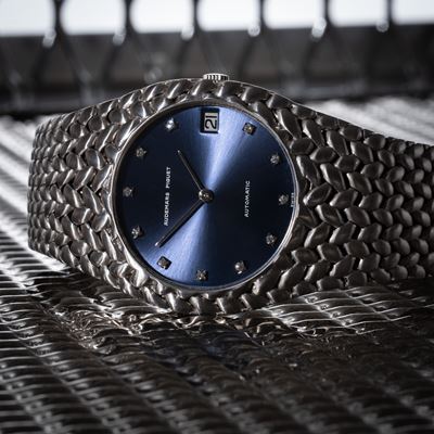 Cobra 5403 “Solo tempo” in oro bianco 18 kt con quadrante blu