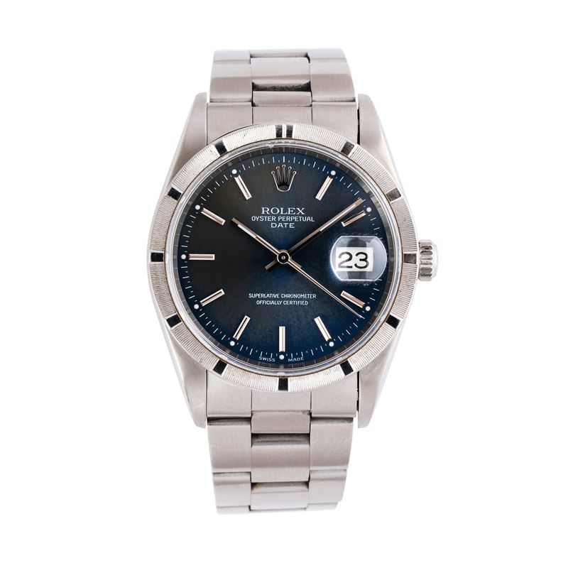 Rolex - Oyster Perpetual Date 15210, cal. 3135, acciaio e quadrante blu