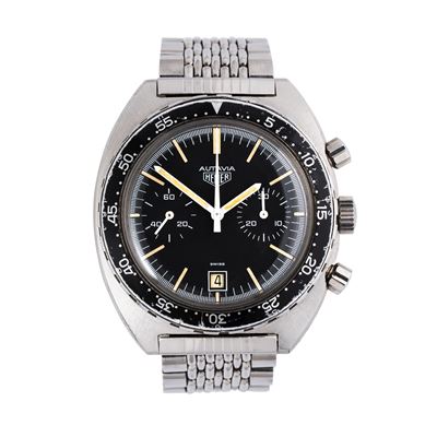 Autavia Military 73463 cronografo manuale in acciaio con quadrante nero
