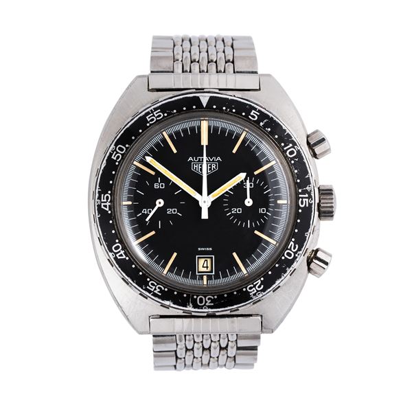 HEUER - HEUER - AUTAVIA MILITARY CRONOGRAFO IN ACCIAIO A CARICA MANUALE CON QUADRANTE NERO, DATARIO AD ORE TRE E BRACCIALE GAY FRERES
