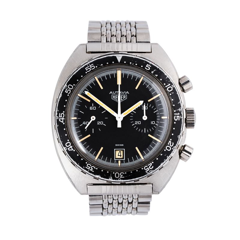Heuer - Autavia Military 73463 cronografo manuale in acciaio con quadrante nero