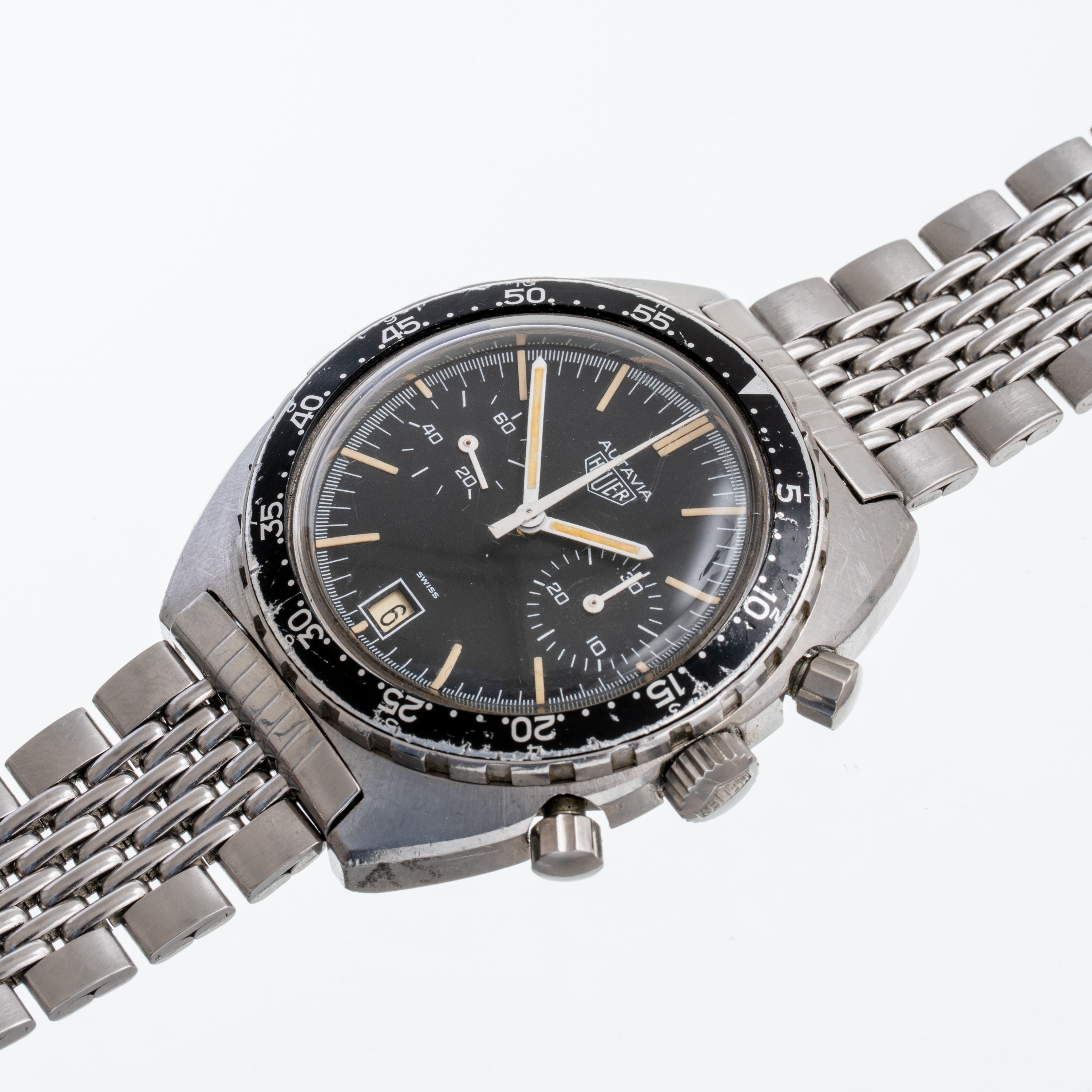 Heuer - Autavia Military 73463 cronografo manuale in acciaio con quadrante nero