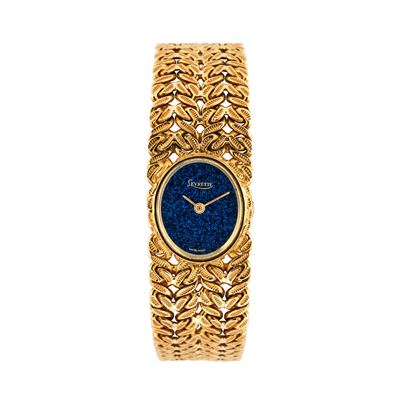Orologio da polso “solo tempo” in oro giallo 18 kt con quadrante laccato blu