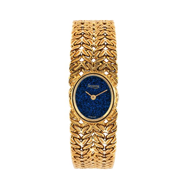 LEVRETTE - LEVRETTE OROLOGIO SOLO TEMPO A CARICA MANUALE IN ORO GIALLO 18KT CON BRACCIALE IN ORO GIALLO 18KT E QUADRANTE LACCATO BLU