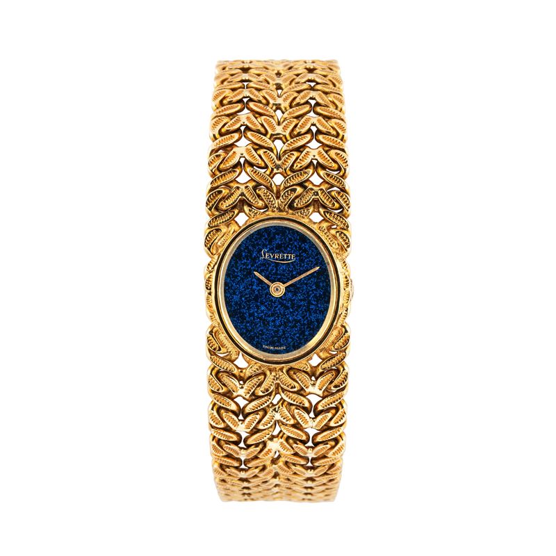 Levrette - Orologio da polso “solo tempo” in oro giallo 18 kt con quadrante laccato blu