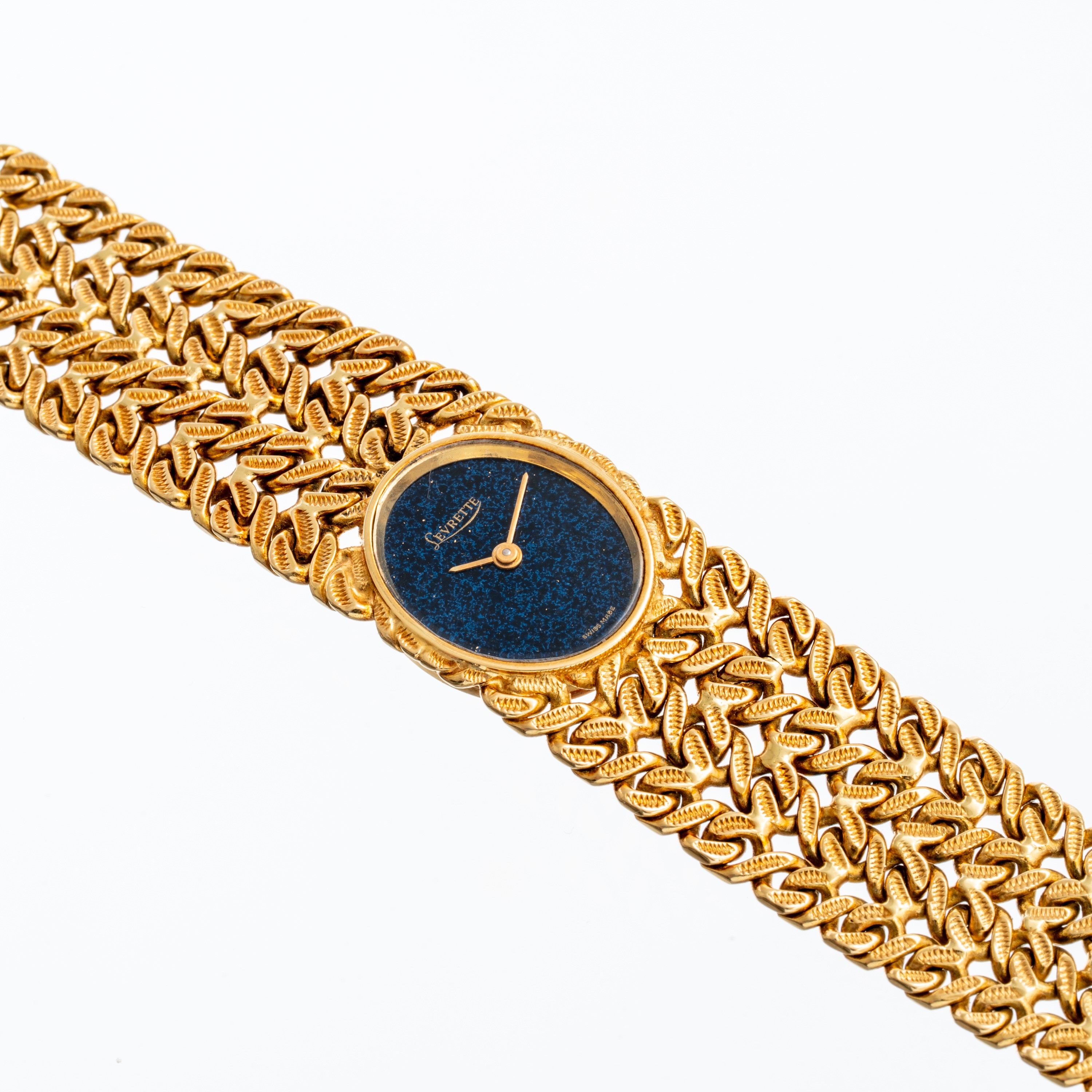 Levrette - Orologio da polso “solo tempo” in oro giallo 18 kt con quadrante laccato blu
