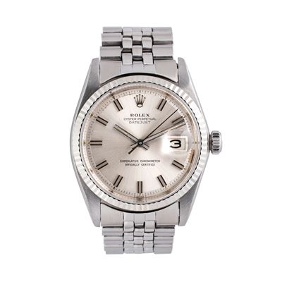 Datejust “Wide Boy” 1601, orologio automatico in acciaio con quadrante argenté e bracciale Jubile...