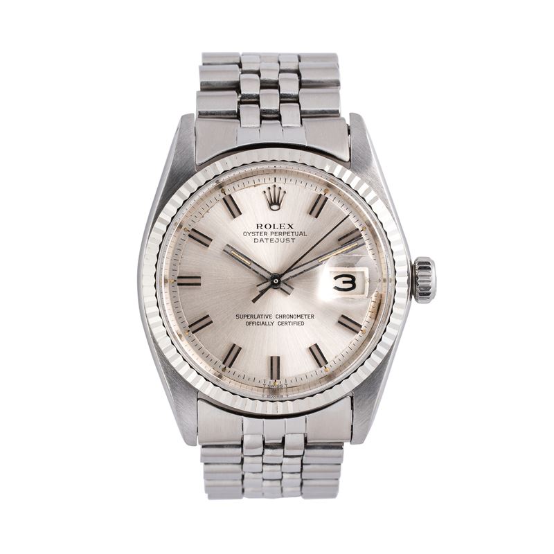 Rolex - Datejust “Wide Boy” 1601, orologio automatico in acciaio con quadrante argenté e braccial...