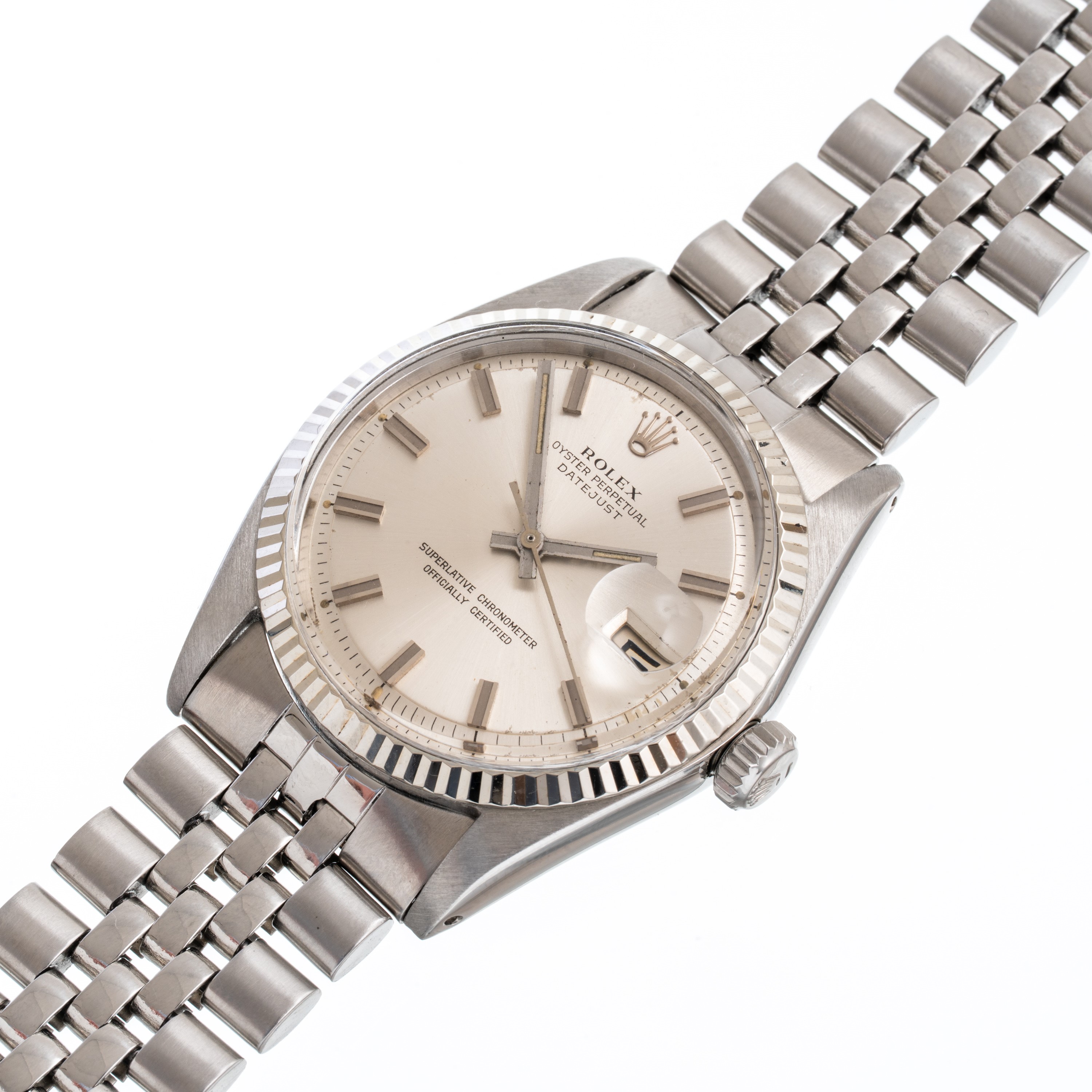 Rolex - Datejust “Wide Boy” 1601, orologio automatico in acciaio con quadrante argenté e braccial...