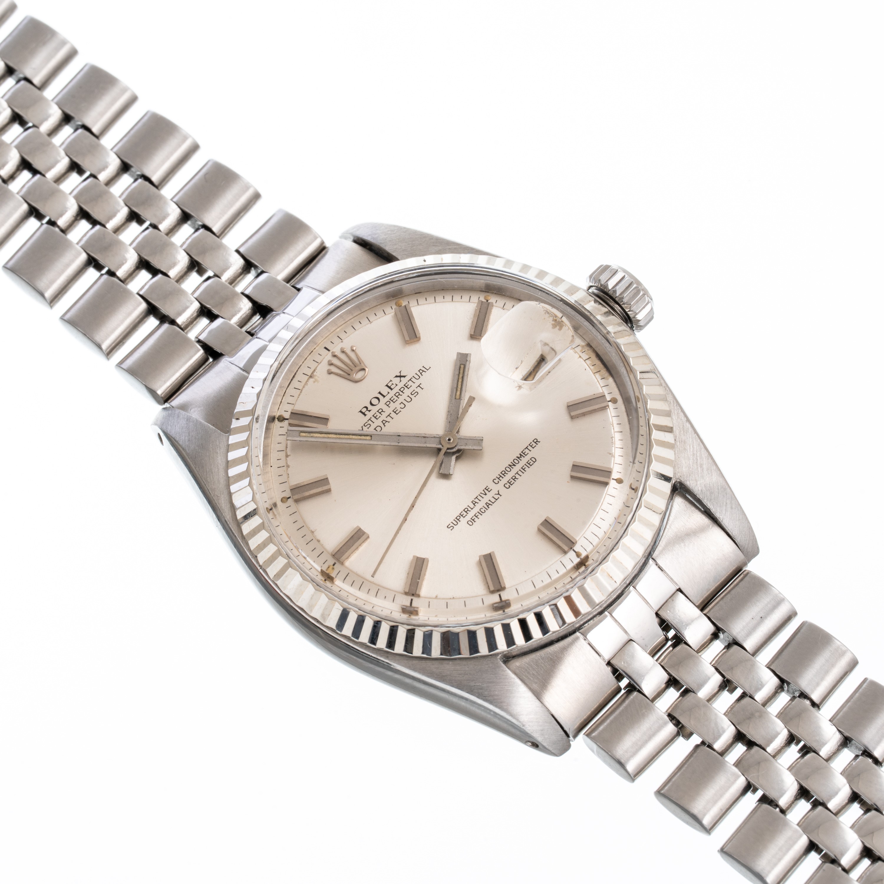 Rolex - Datejust “Wide Boy” 1601, orologio automatico in acciaio con quadrante argenté e braccial...