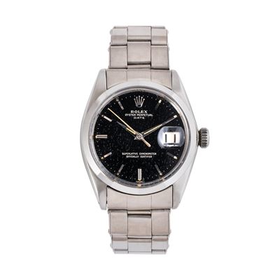 Oyster Perpetual Date Ref. 1500, orologio automatico con quadrante nero gilt e datario a ore tre ...