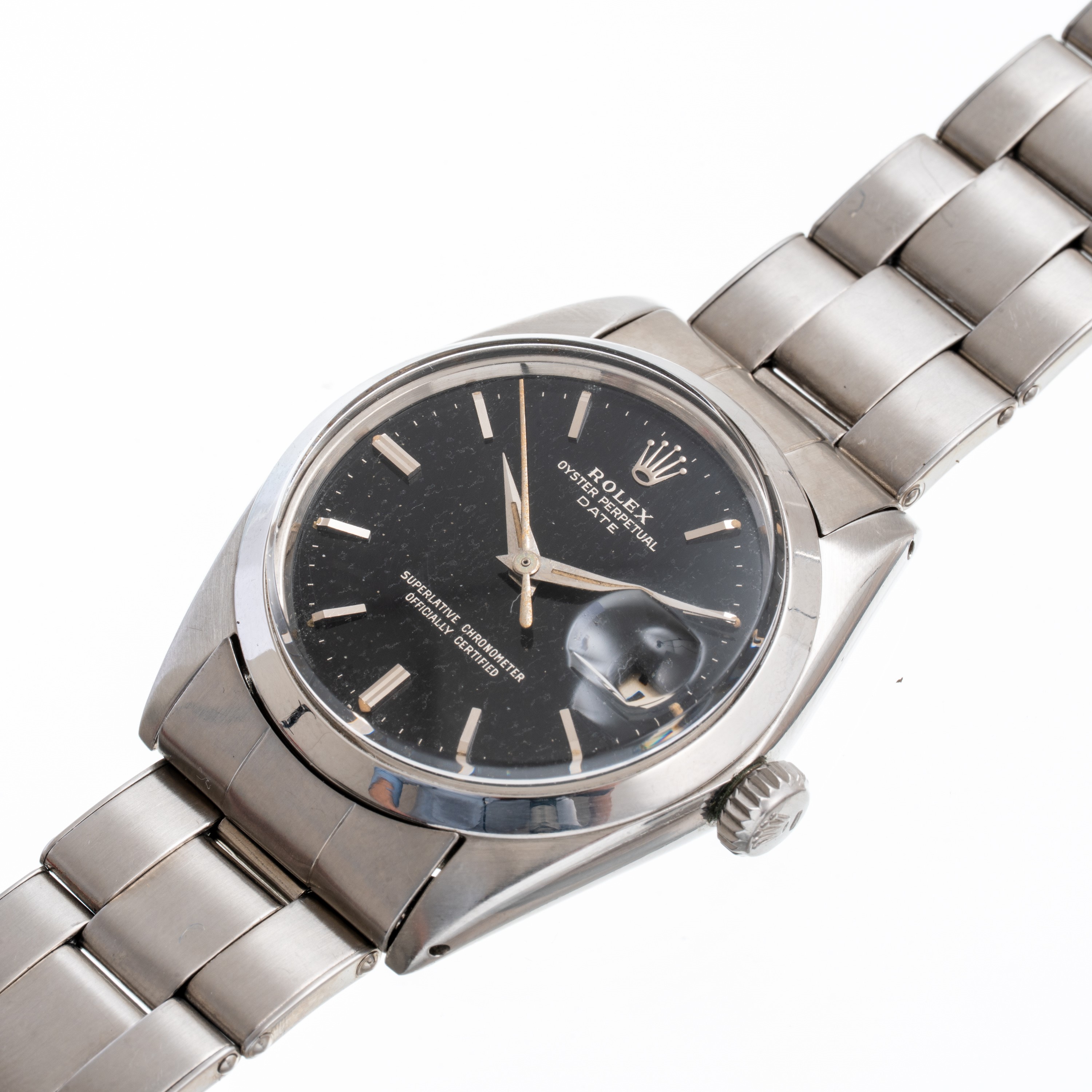 Rolex, Rolex - Oyster Perpetual Date Ref. 1500, orologio automatico con quadrante nero gilt e dat...