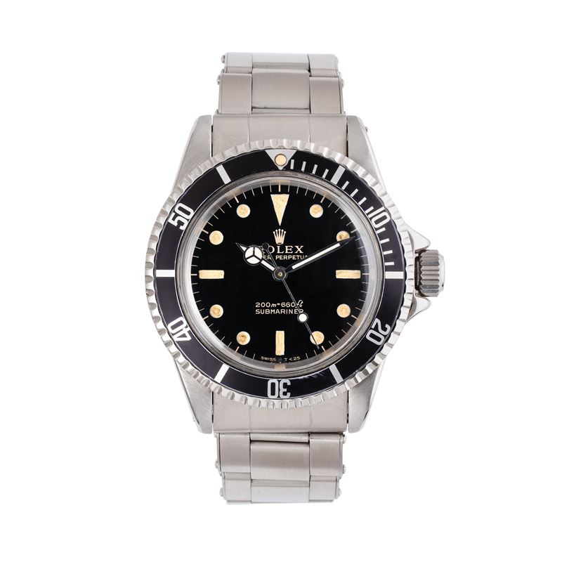 Rolex - Submariner Ref. 5513, orologio subacqueo automatico in acciaio con quadrante nero gilt