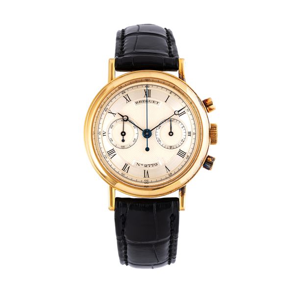 BREGUET - BREGUET - CLASSIQUE CRONOGRAPH CRONOGRAFO A CARICA MANUALE IN ORO GIALLO 18KT CON QUADRANTE BITONALE A NIDO D'APE E FONDELLO A VISTA