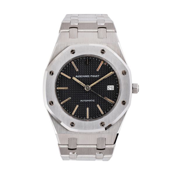 AUDEMARS PIGUET - AUDEMARS PIGUET - ROYAL OAK OROLOGIO SOLO TEMPO A CARICA AUTOMATICA IN ACCIAIO CON QUADRANTE NERO E DATARIO AD ORE TRE