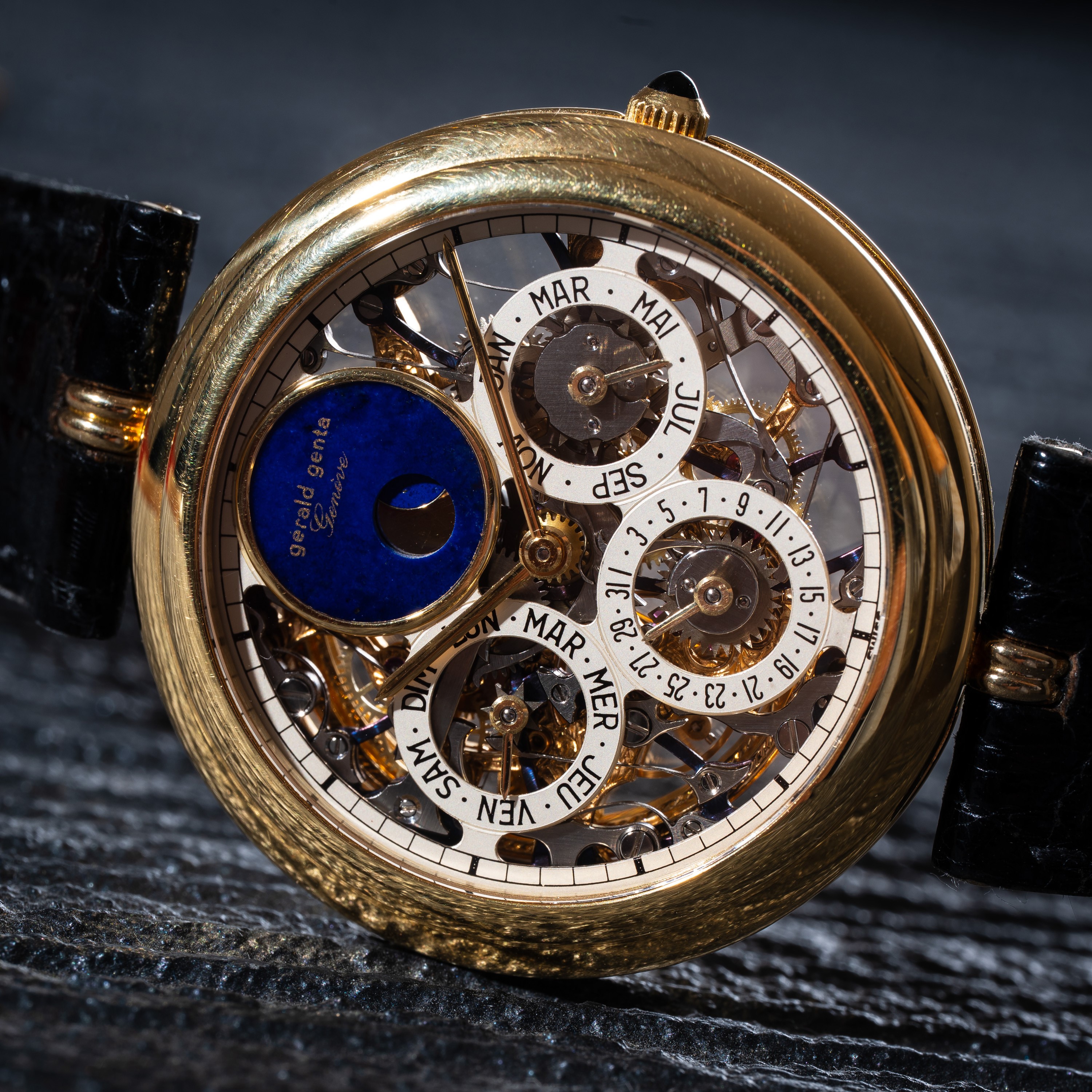Gerald Genta - Perpetual Calendar Skeleton, orologio da polso in oro giallo 18kt a carica automat...