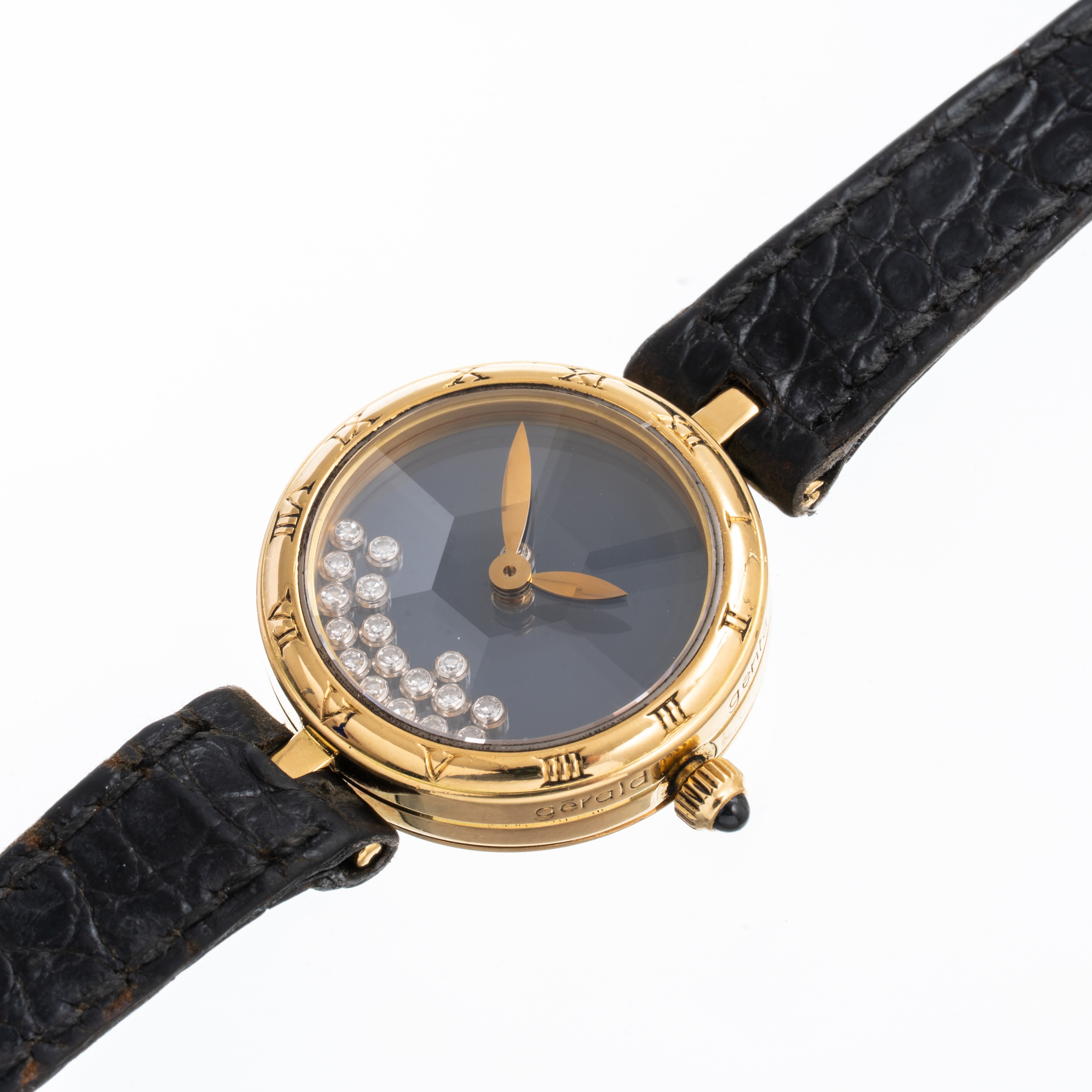 Gerald Genta - Orologio Solo Tempo in oro giallo 18 kt con quadrante blu, diamanti e movimento al...